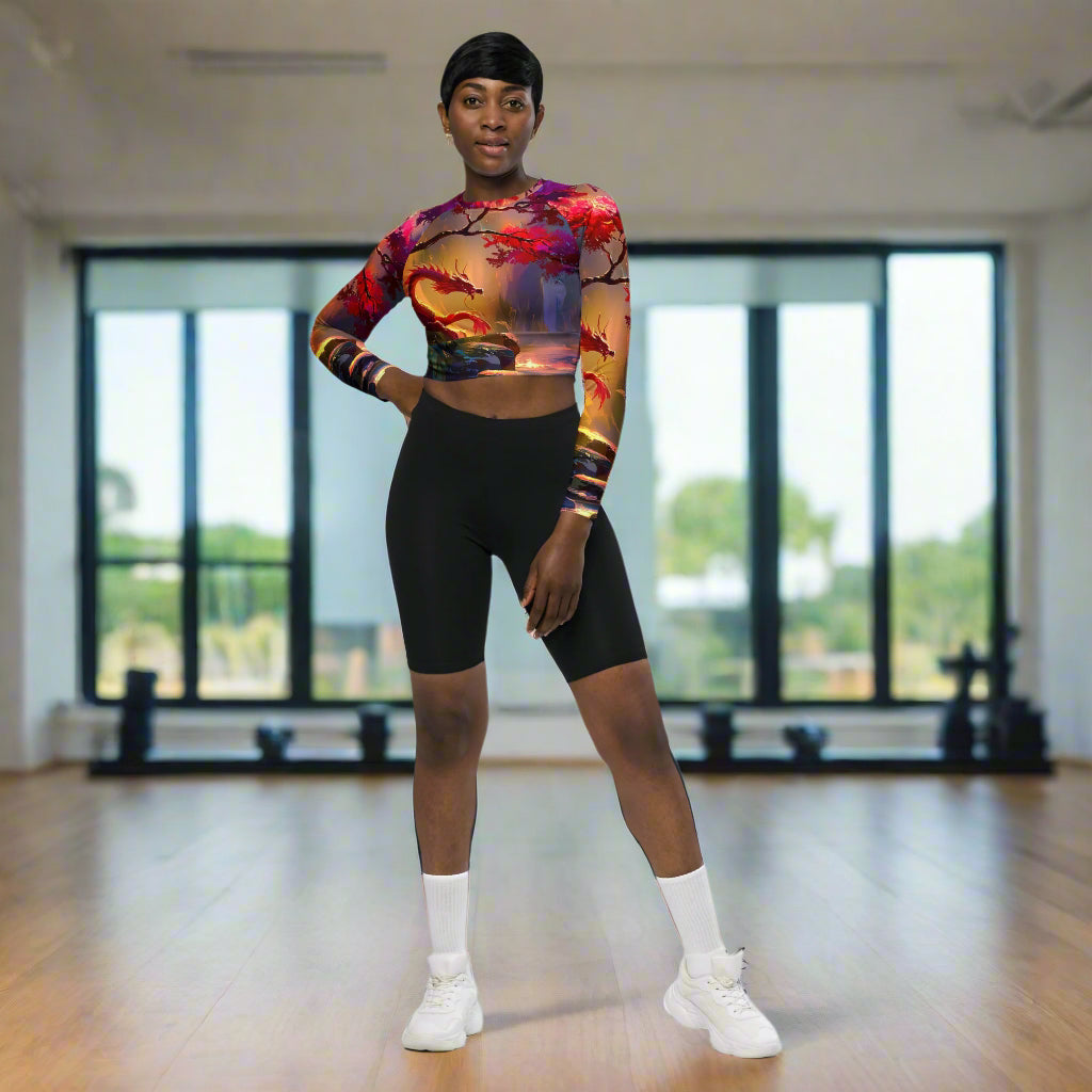 Morning After Red Dragon I - Women's Long Sleeve Graphic Crop Tops