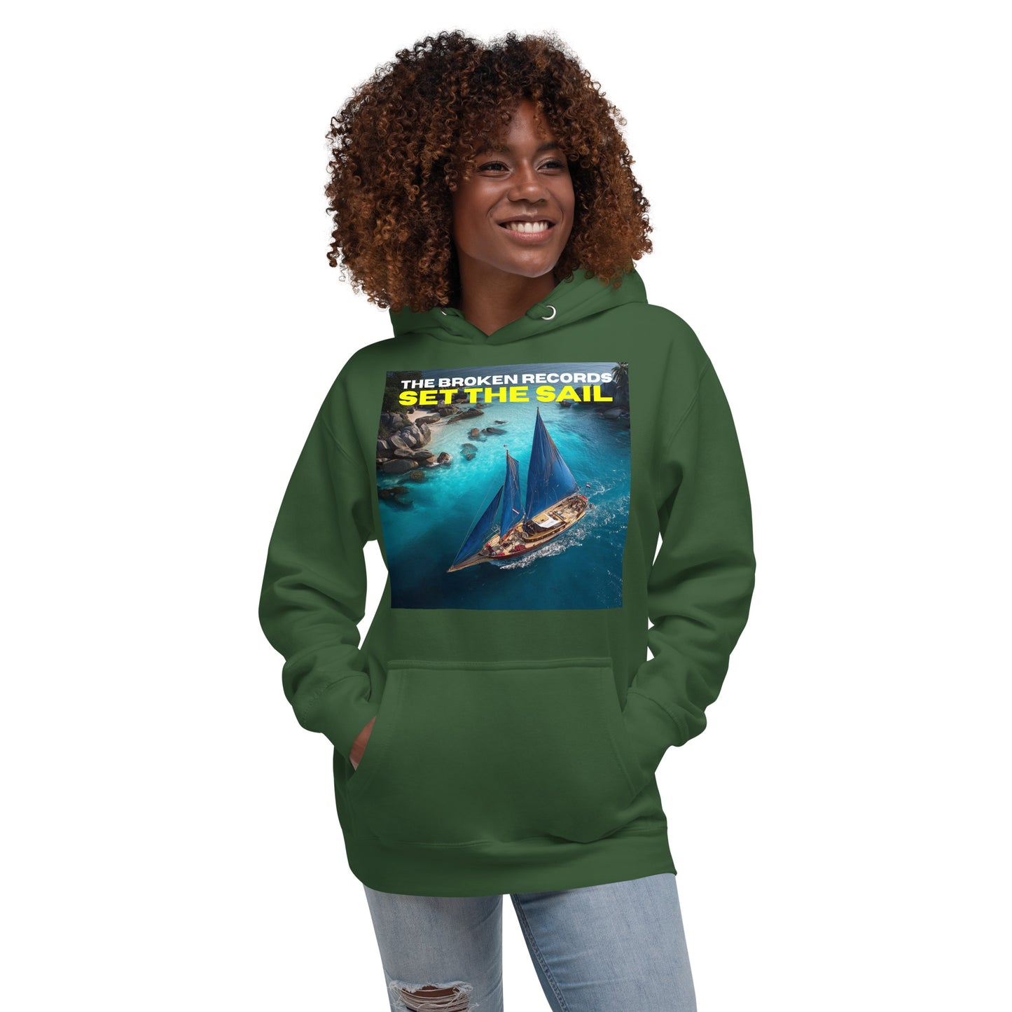Set the Sail Unisex Rock Band Hoodie - Forest Green