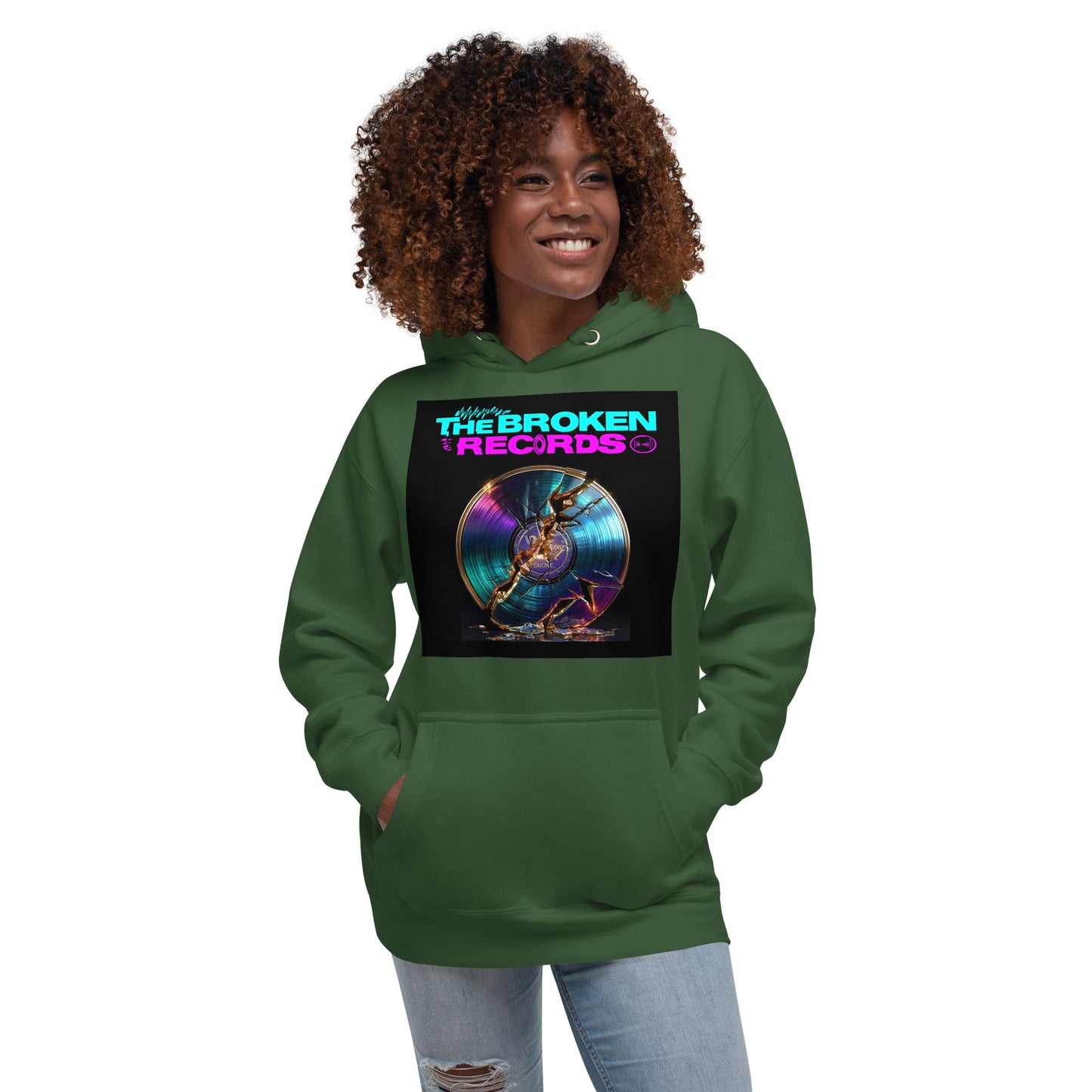 The Broken Records Album Unisex Rock Band Hoodie - Forest Green