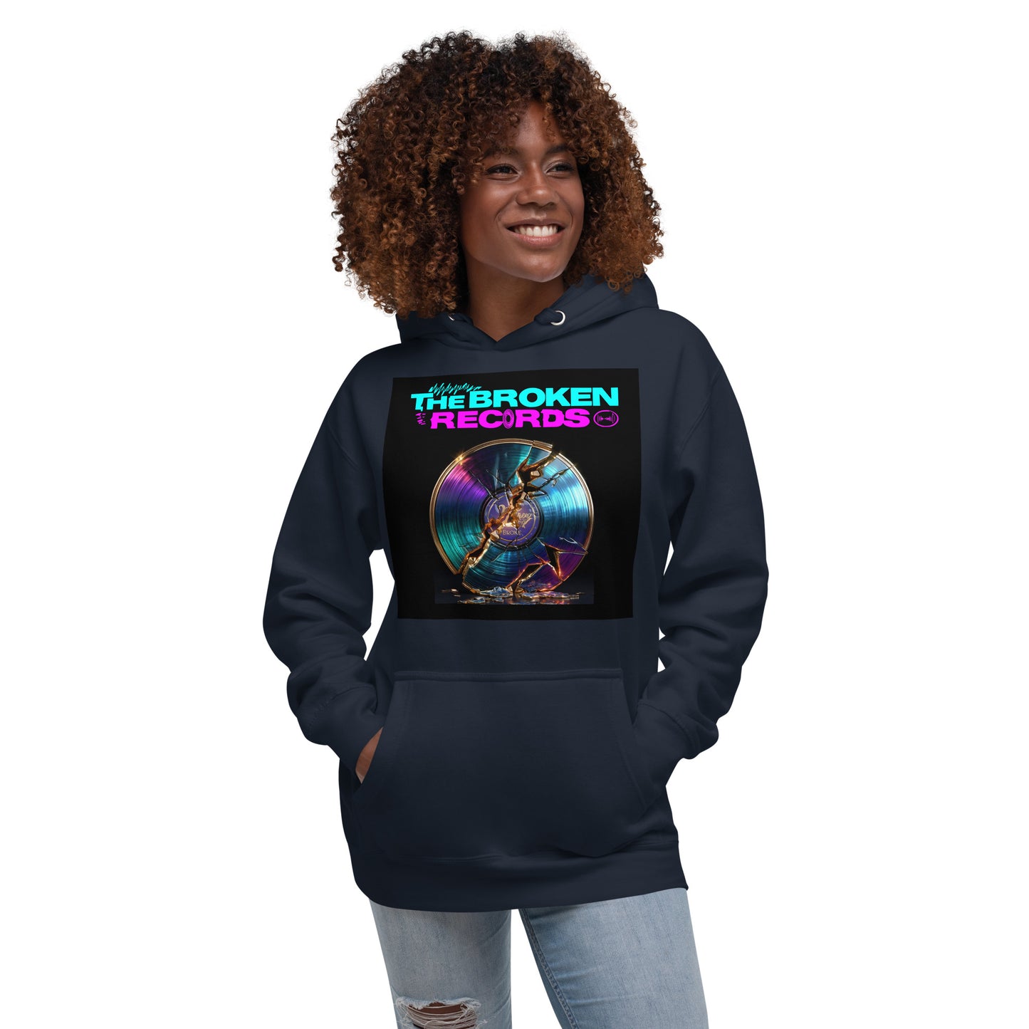 The Broken Records Album Unisex Rock Band Hoodie - Navy