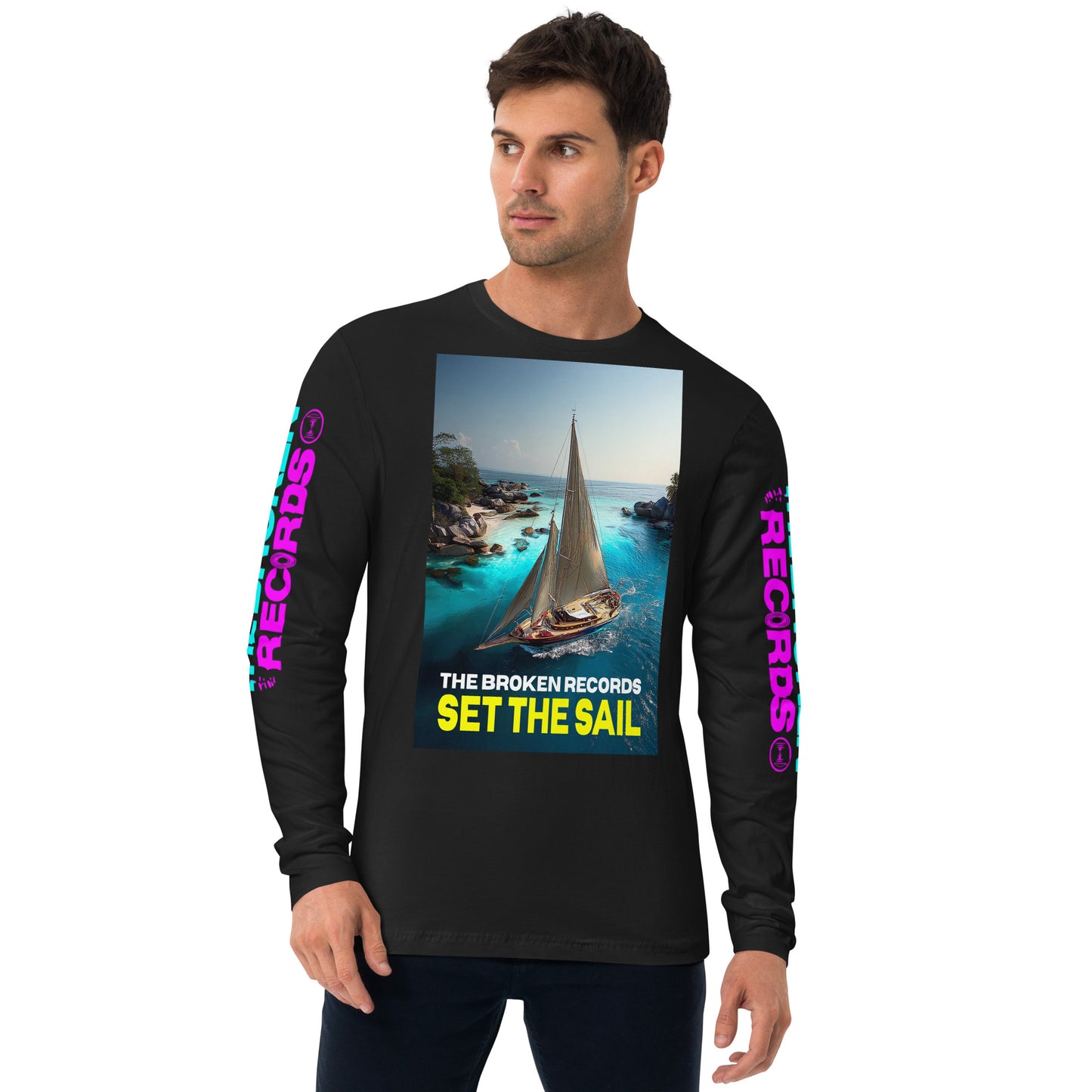 Set the Sail Long Sleeve Fitted Crew Black