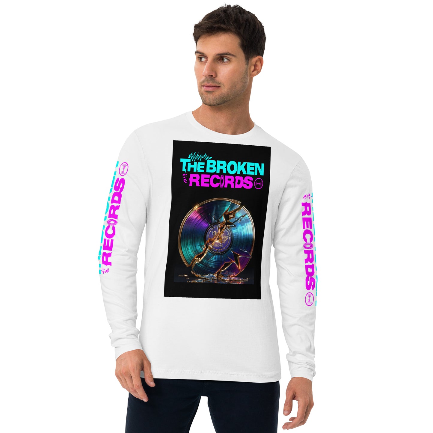 The Broken Records Album Long Sleeve Fitted Crew White