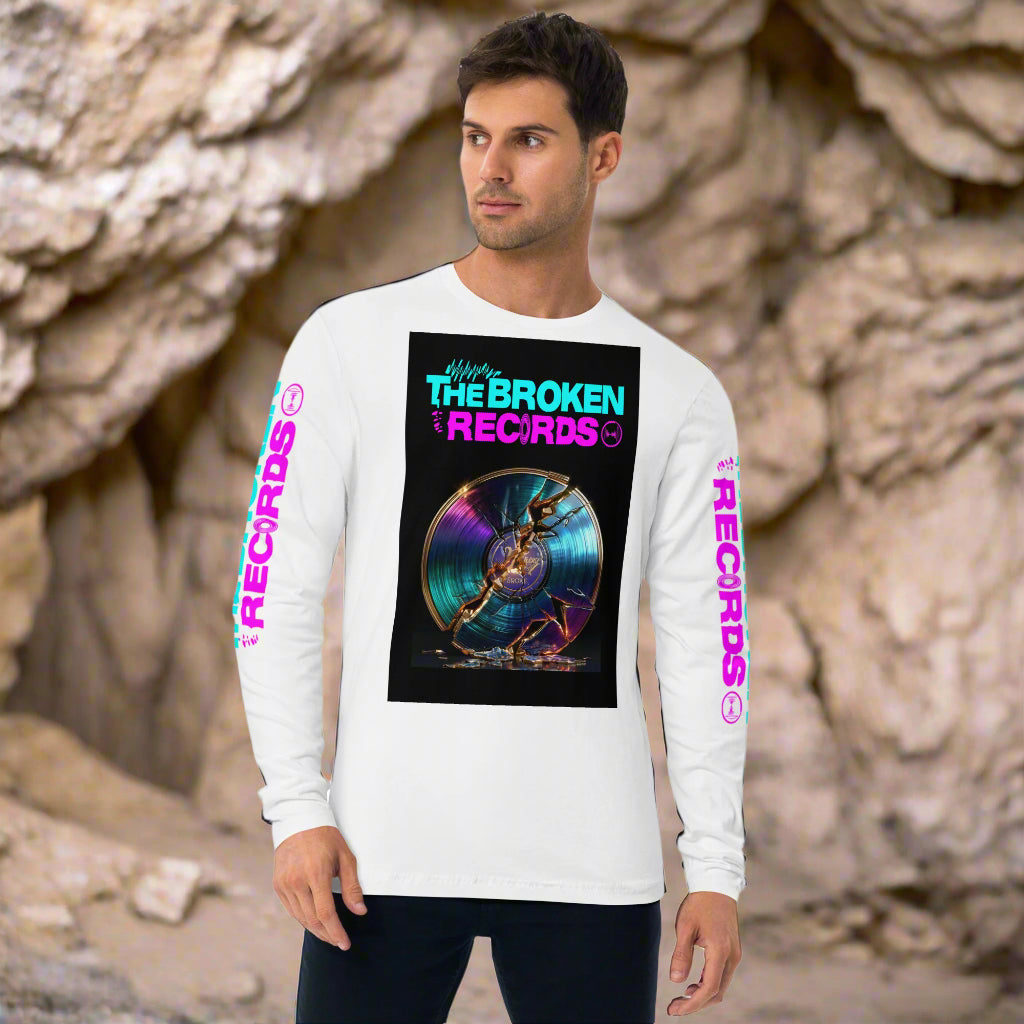 The Broken Records Album Long Sleeve Fitted Crew Rock Band T-Shirt - White