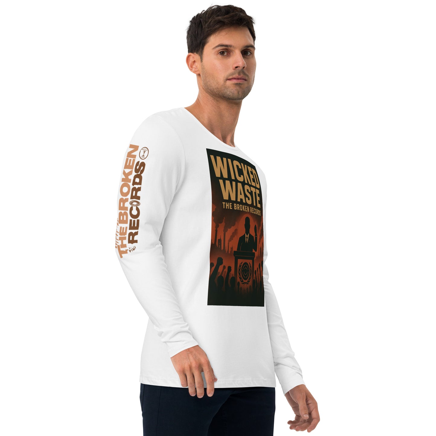 Wicked Waste Long Sleeve Fitted Crew White
