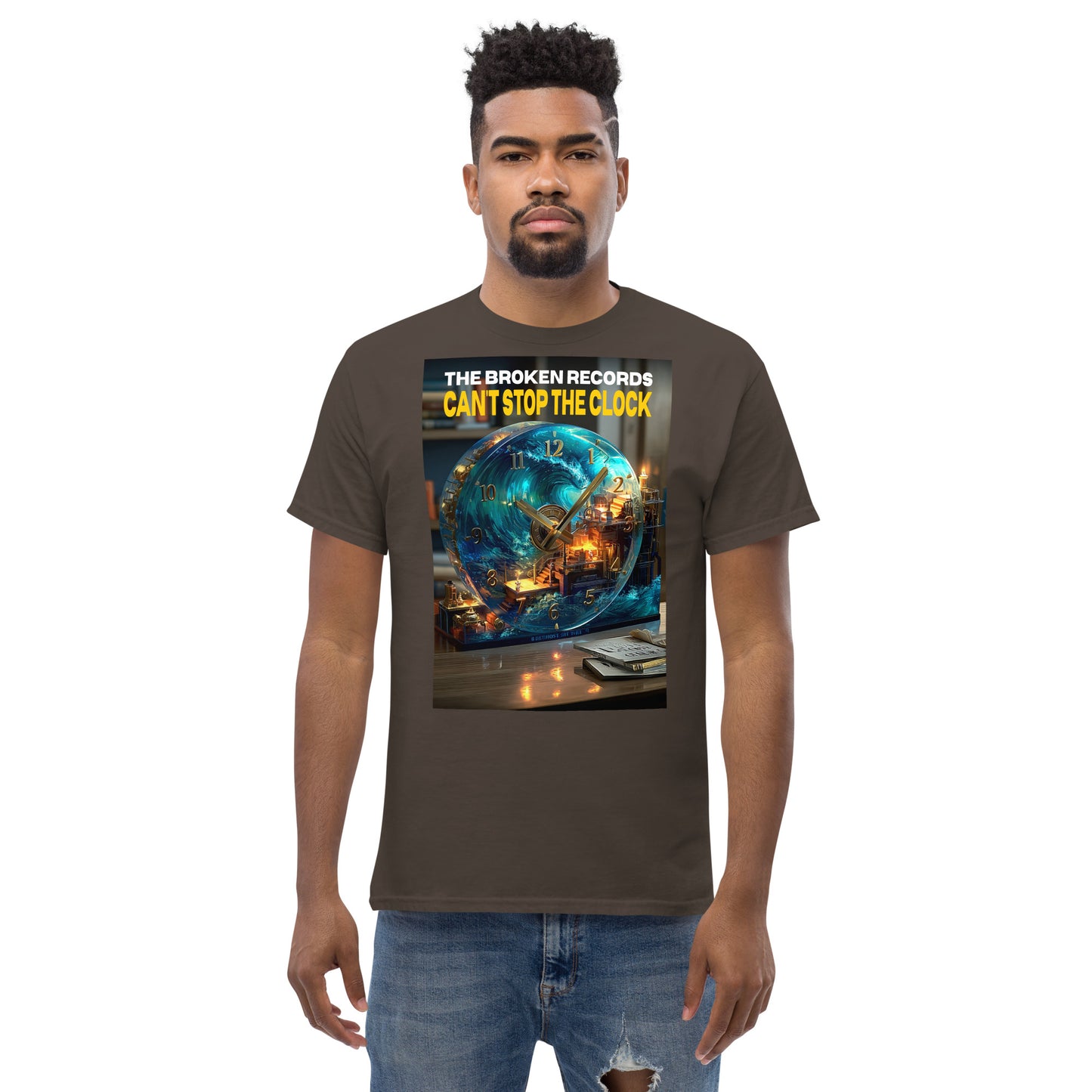 Can’t Stop the Clock Unisex Rock Band T-Shirt - Dark Chocolate