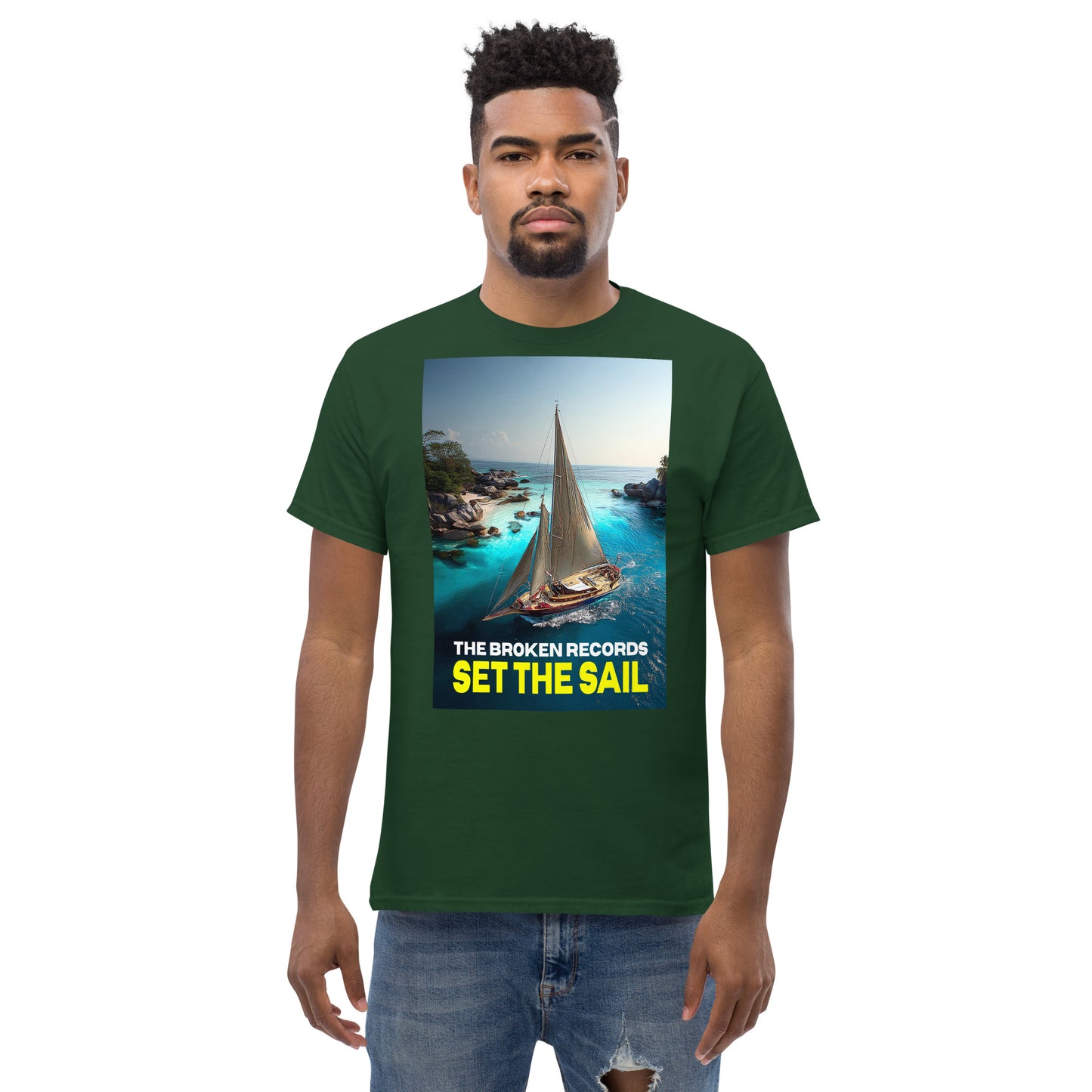 Set the Sail Unisex Rock Band T-Shirt - Forest Green