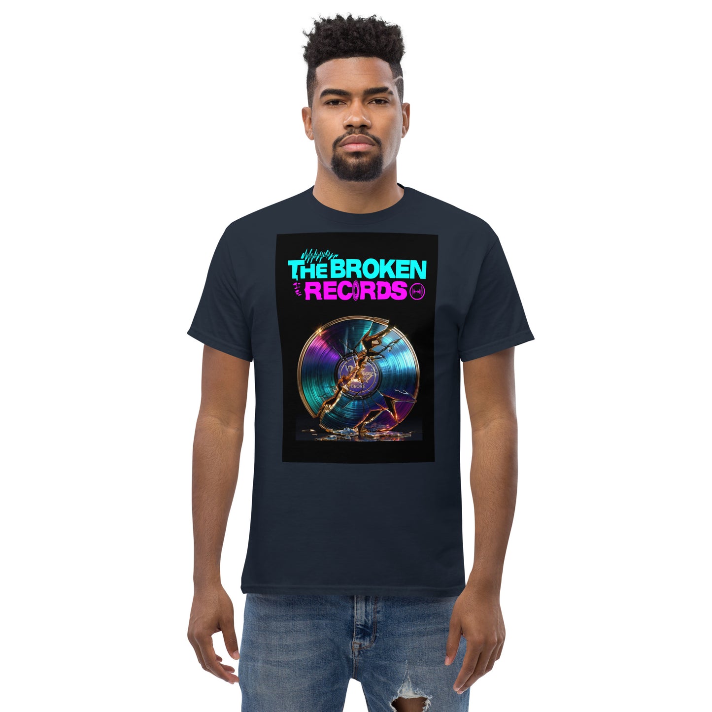 The Broken Records Unisex Rock Band T-Shirt - Navy