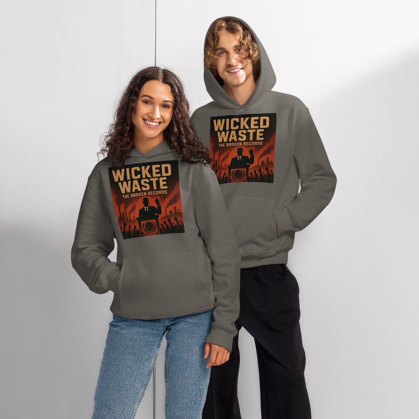 Wicked Waste Oversized Heavyweight Rock Band Hoodie - Asphalt