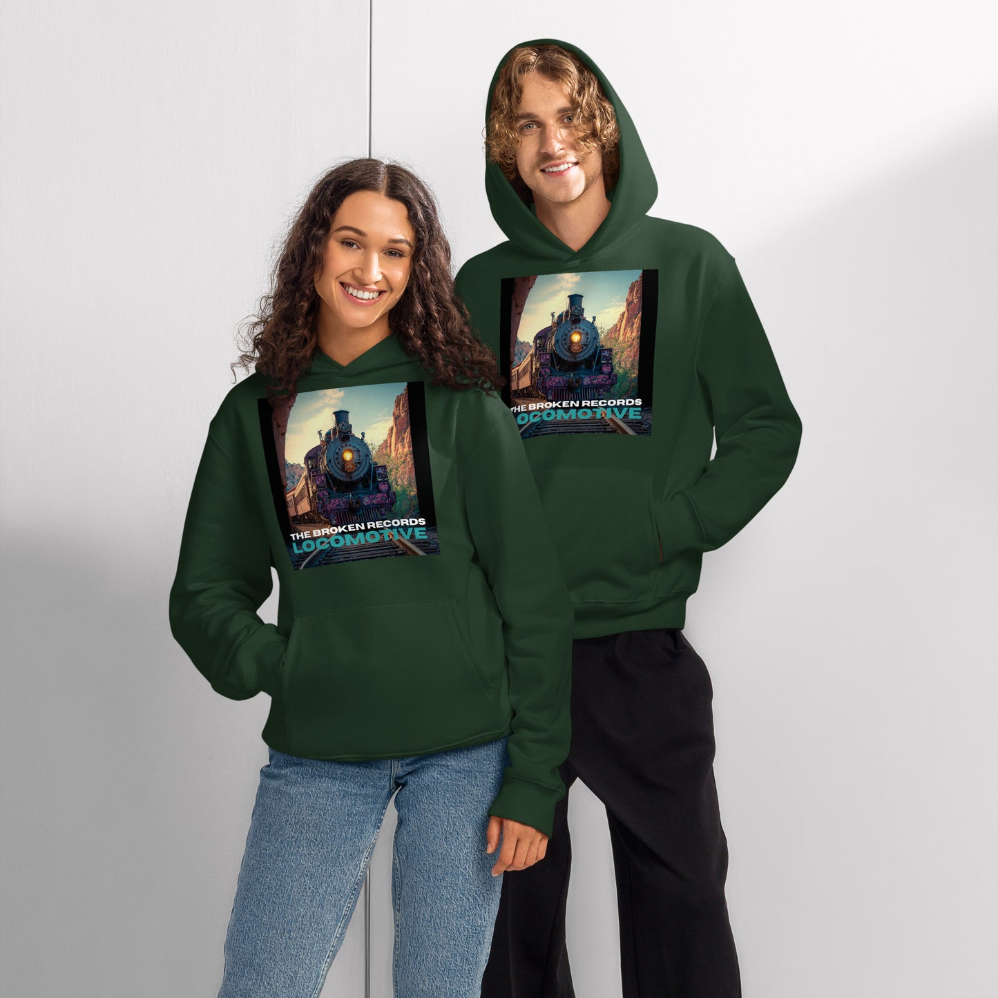 Locomotive Oversized Heavyweight Rock Band Hoodie - Forest Green