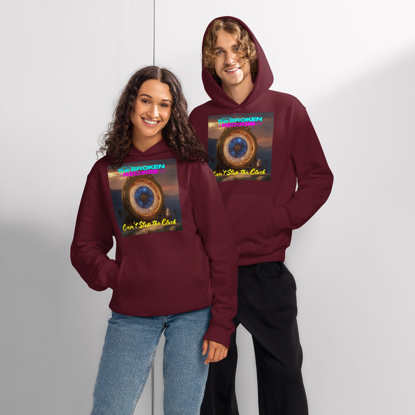 Can't Stop the Clock 2 Oversized Heavyweight Rock Band Hoodie - Maroon