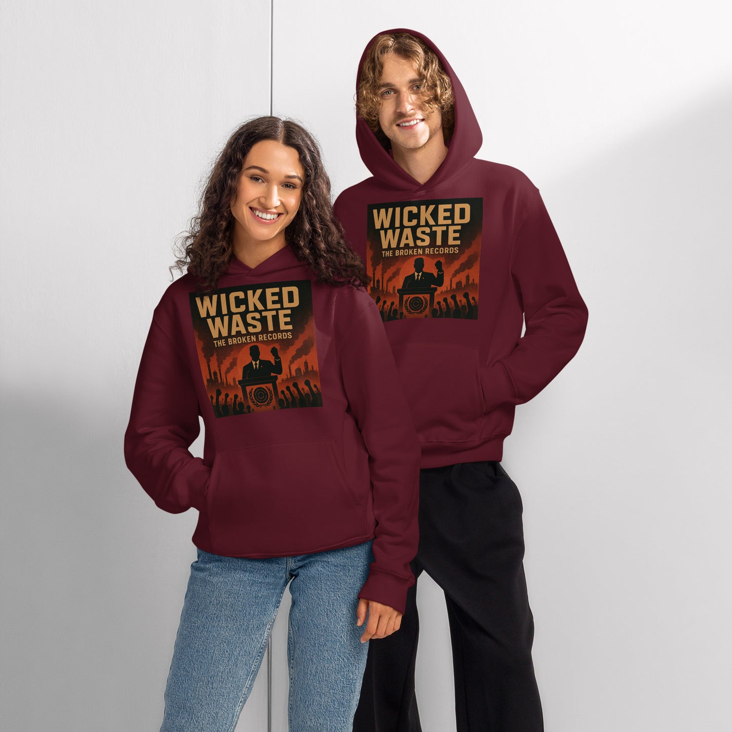 Wicked Waste Oversized Heavyweight Rock Band Hoodie - Maroon