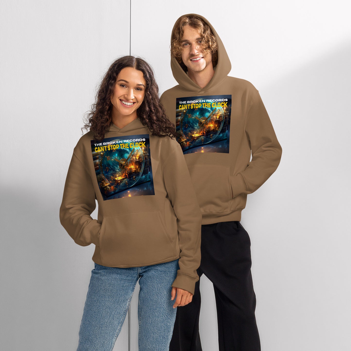 Can't Stop the Clock 1 Oversized Heavyweight Rock Band Hoodie - Vintage Brown