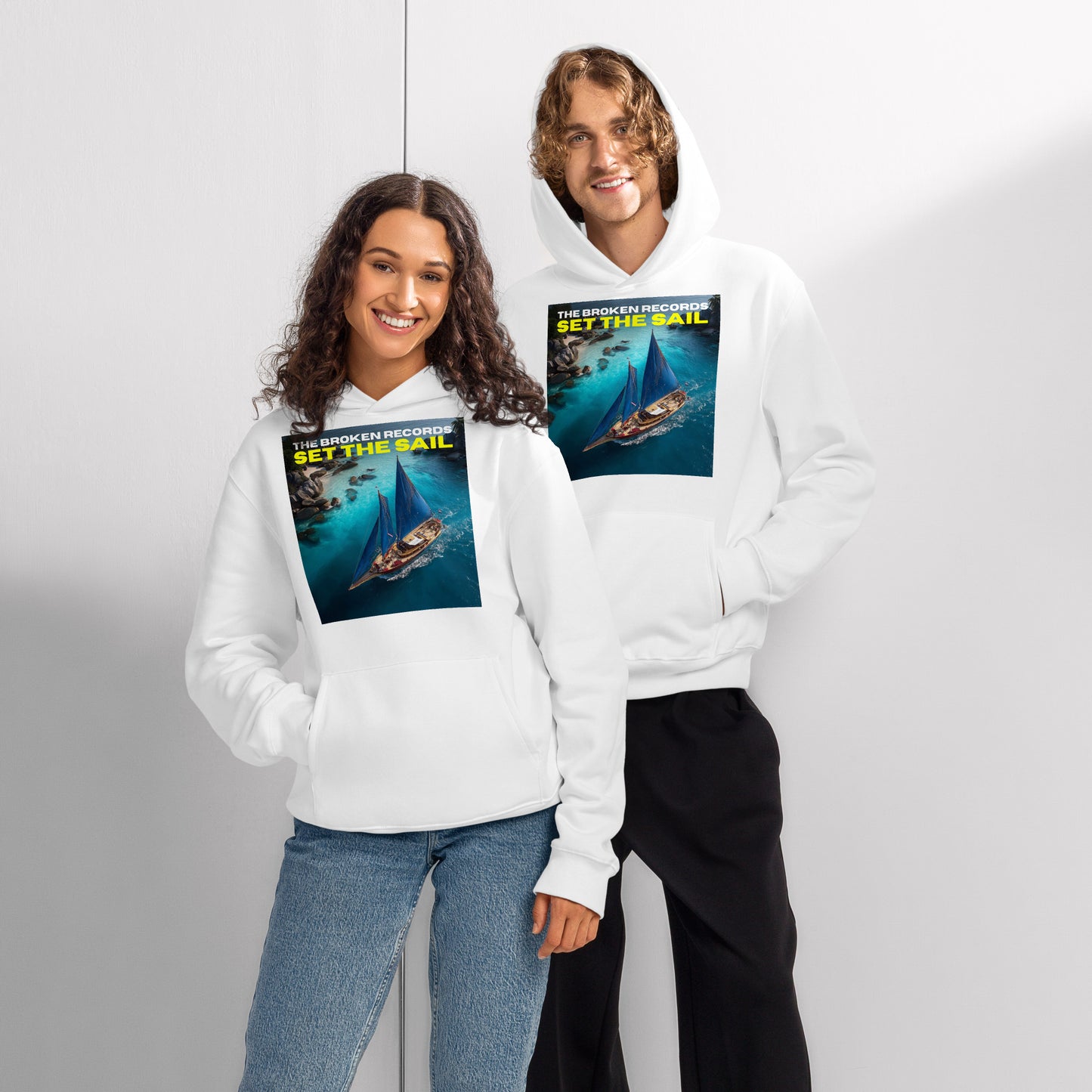 Set the Sail Oversized Heavyweight Rock Band Hoodie - White