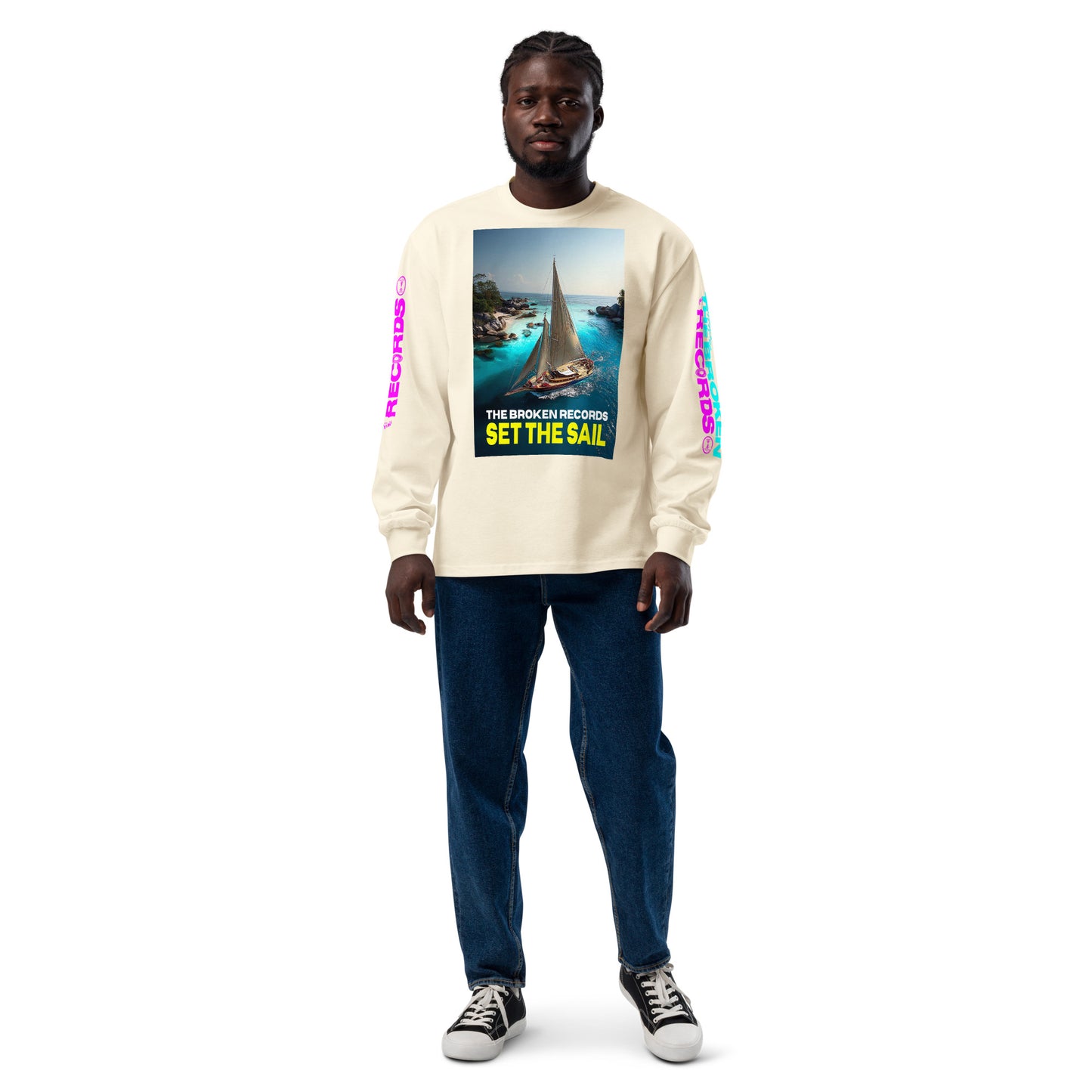 Set the Sail Unisex Premium Heavyweight Long Sleeve Rock Band Shirt - Ecru