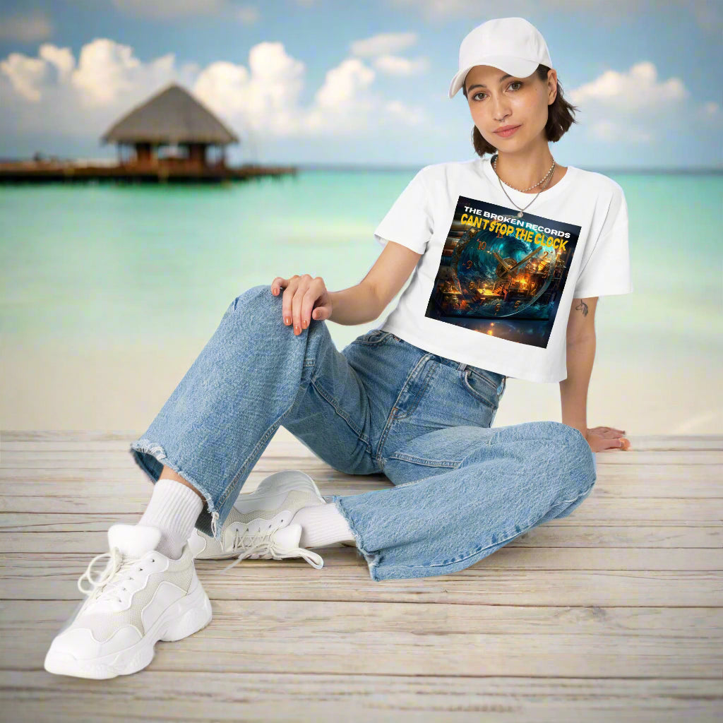 Can't Stop the Clock 1 Women’s Crop Top - White