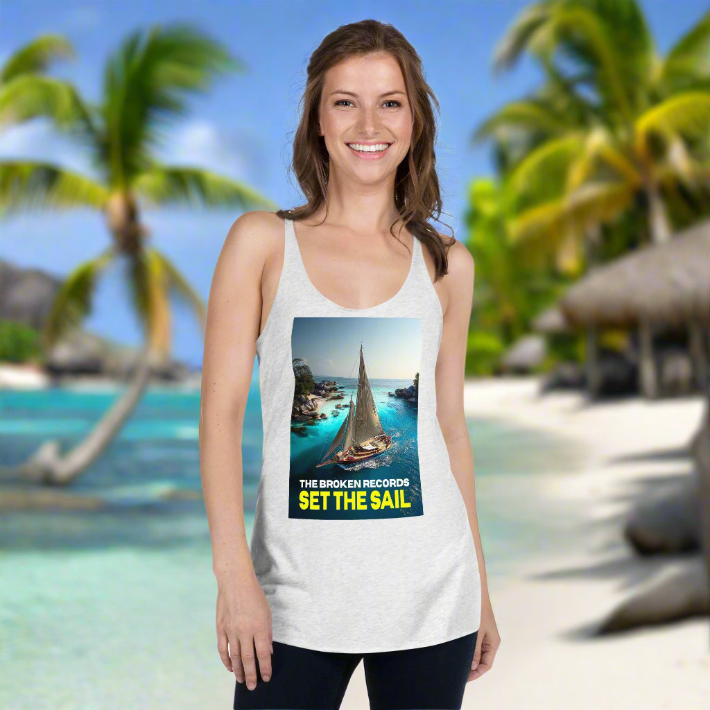 Set the Sail Women's Racerback Rock Band Tank - Heather White