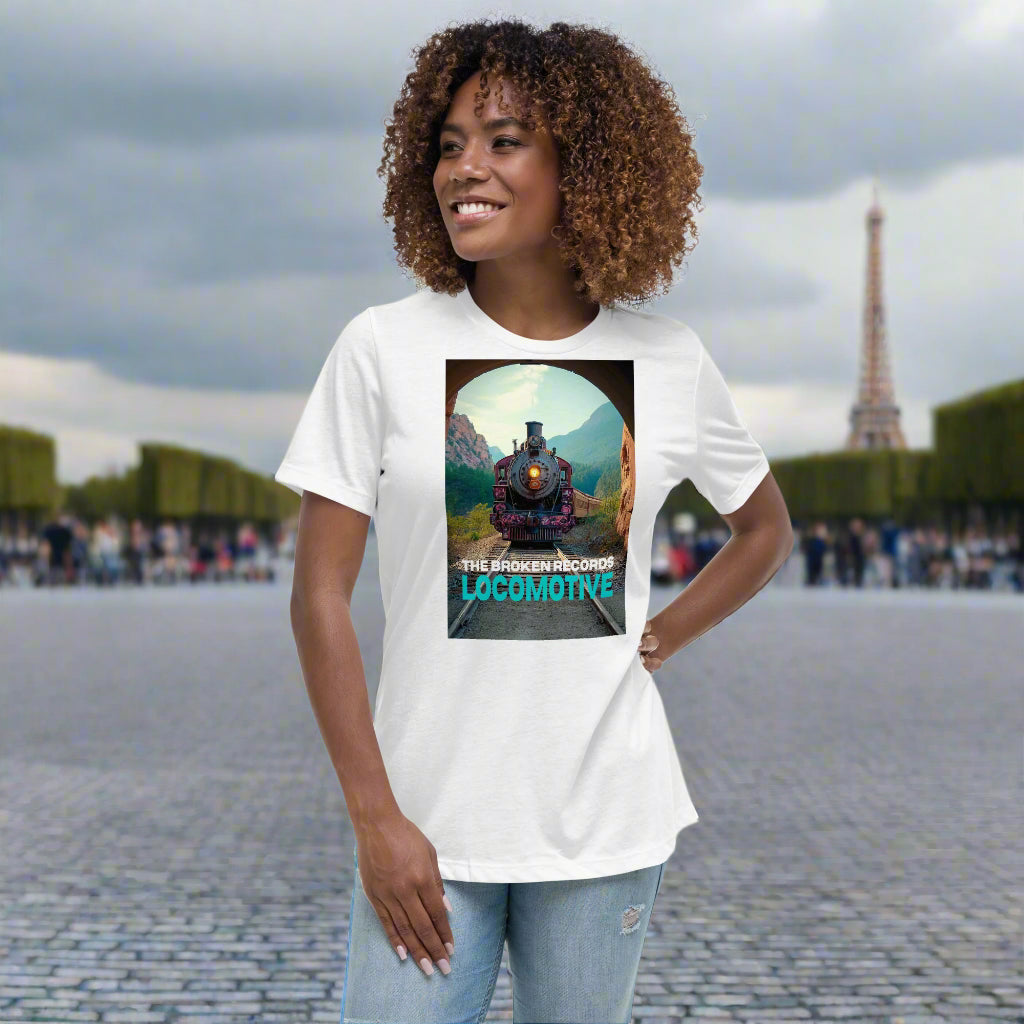 Locomotive Women's Relaxed Rock Band T-Shirt - White