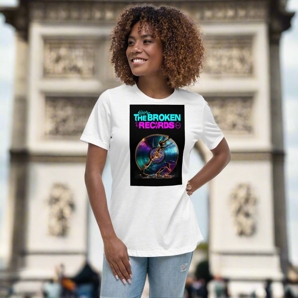 The Broken Records Album Women's Relaxed Rock Band T-Shirt - White