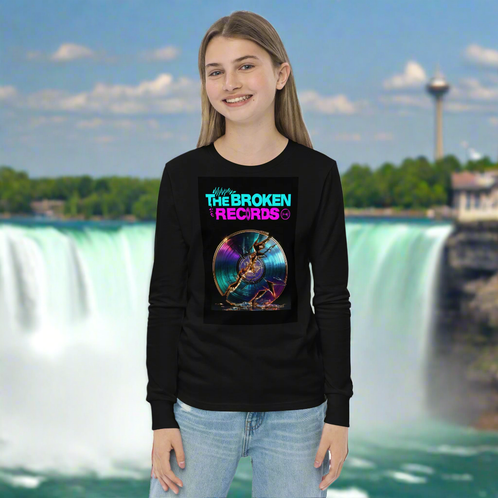 The Broken Records Album Youth Long Sleeve Rock Band T-Shirt - Black