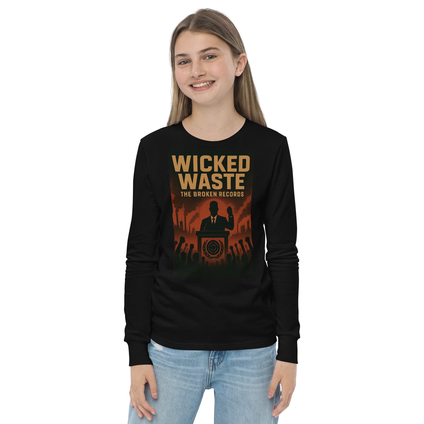 Wicked Waste Youth Long Sleeve Rock Band T-Shirt - Black