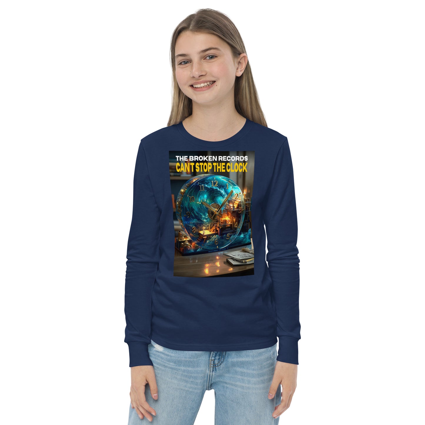 Can't Stop the Clock 1 Youth Long Sleeve Rock Band T-Shirt - Navy