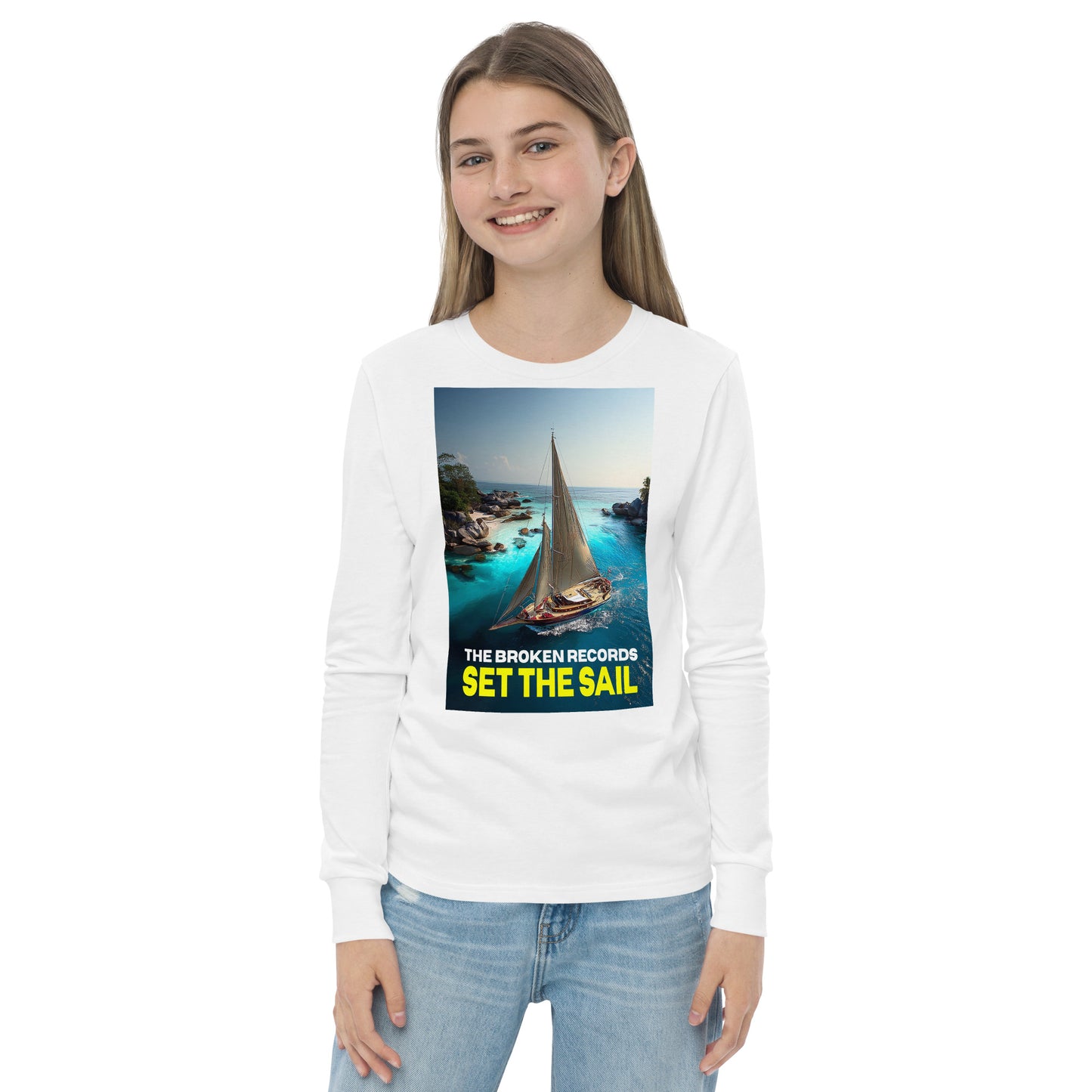 Set the Sail Youth Long Sleeve Rock Band T-Shirt - White