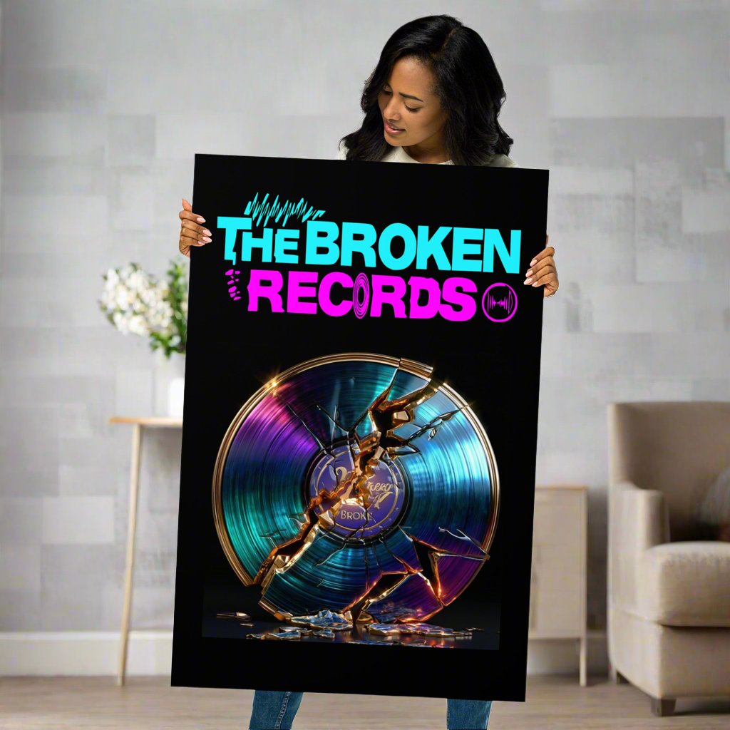 The Broken Records Album Poster 24” by 36” held by a model 