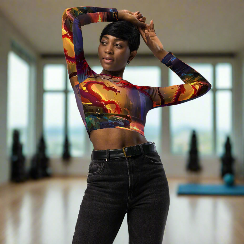 Morning After Red Dragon I - Women's Long Sleeve Graphic Crop Tops