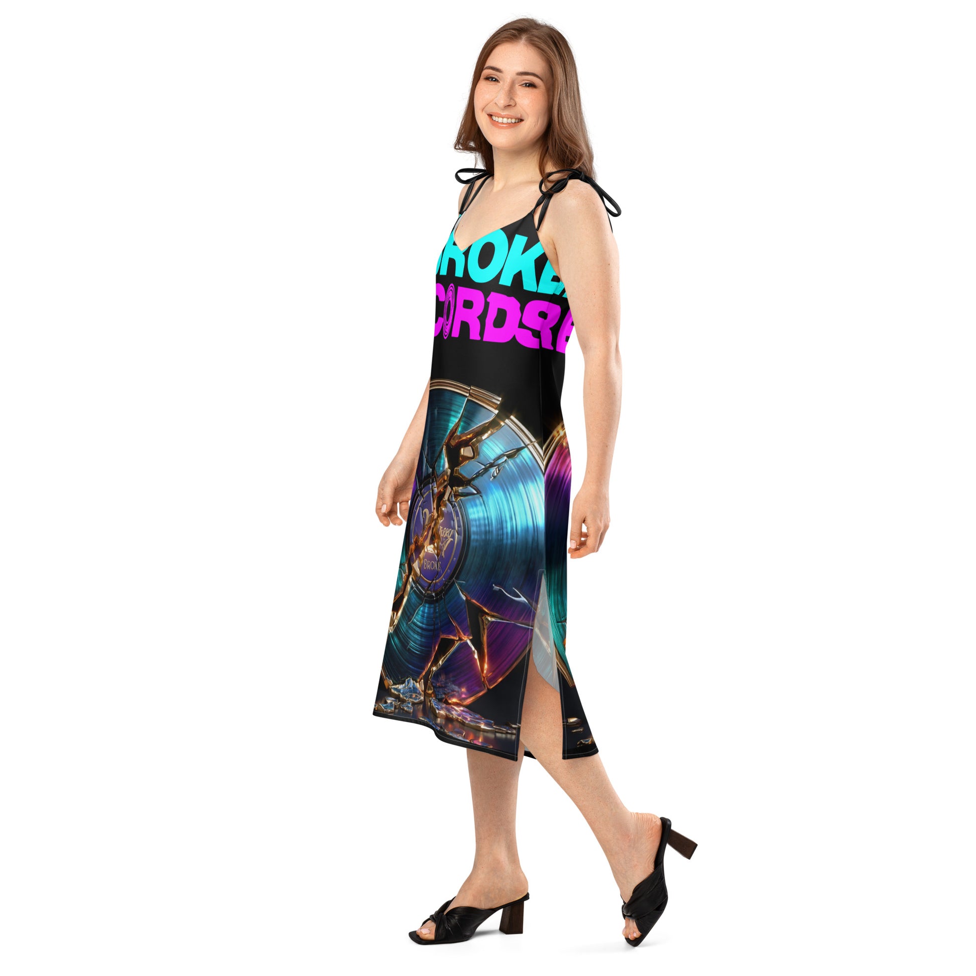 The Broken Records Album Tie-Strap Midi Dress Front 