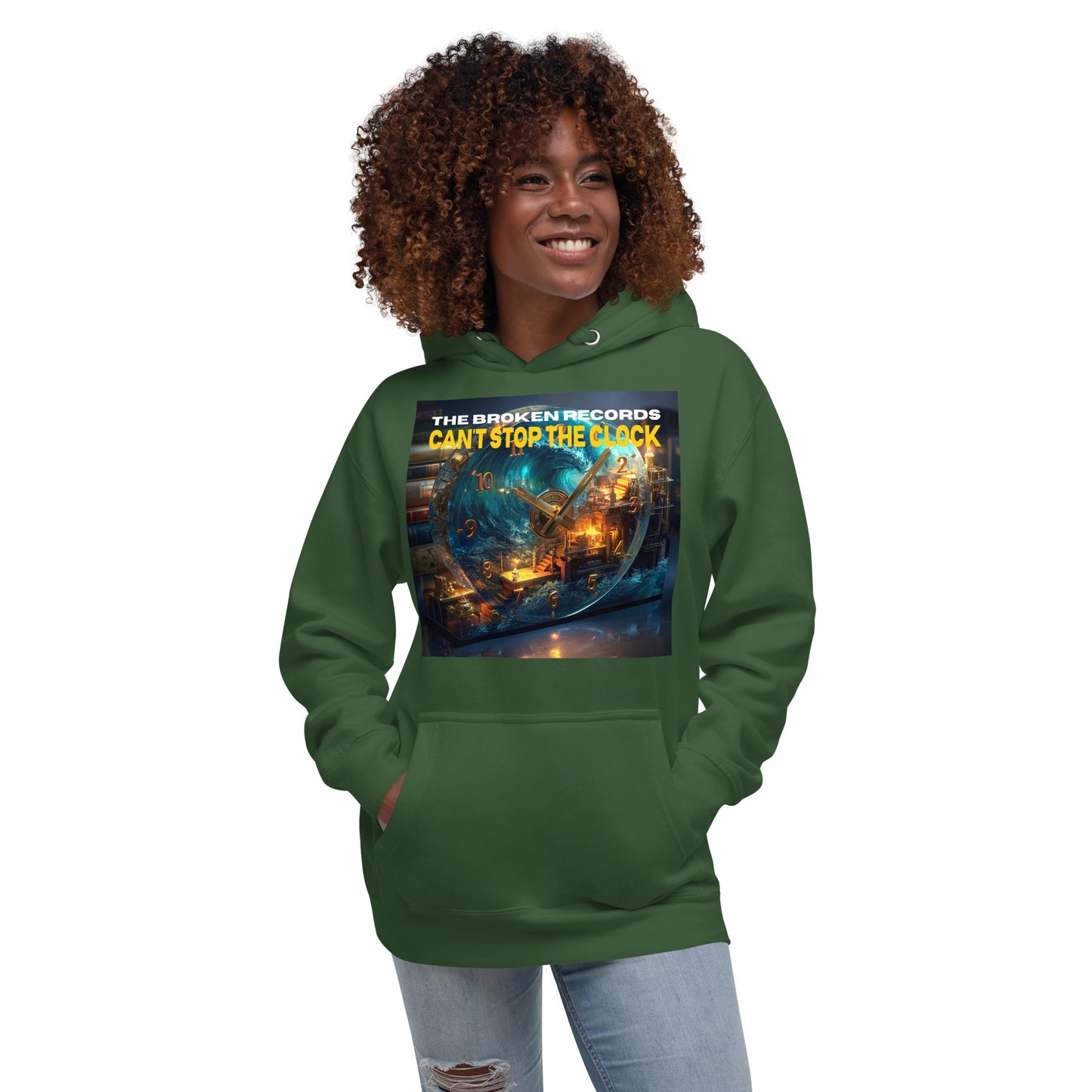Can't Stop the Clock 1 Unisex Rock Band Hoodie - Forest Green 