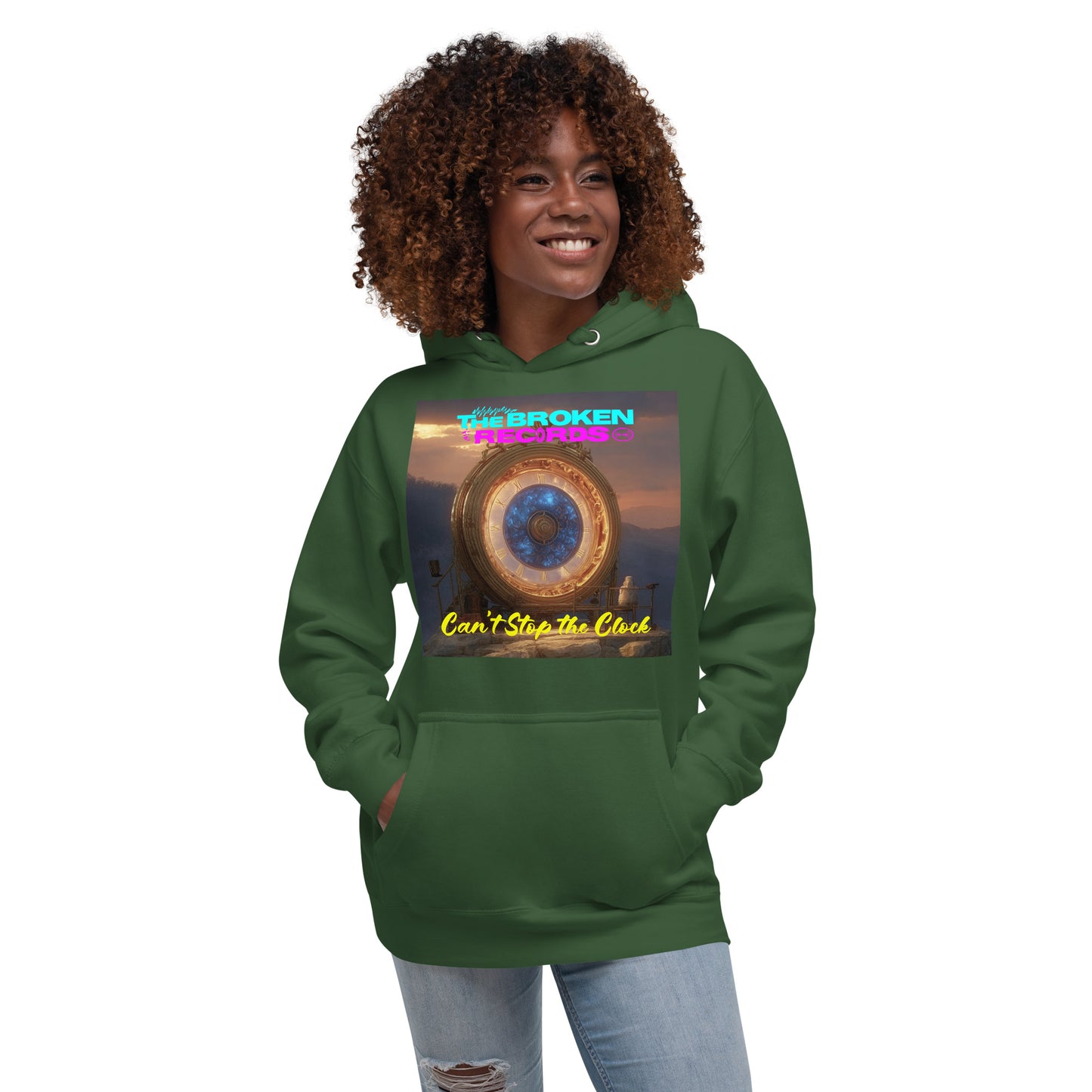 Can't Stop the Clock 2 Unisex Rock Band Hoodie - Forest Green 