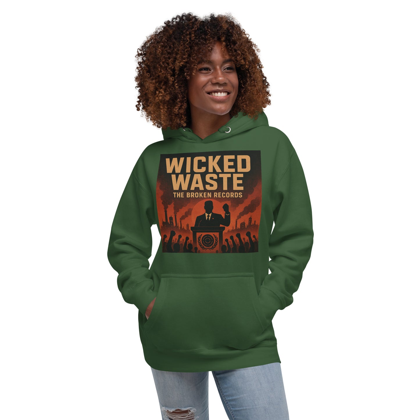 Wicked Waste Unisex Rock Band Hoodie - Forest Green 