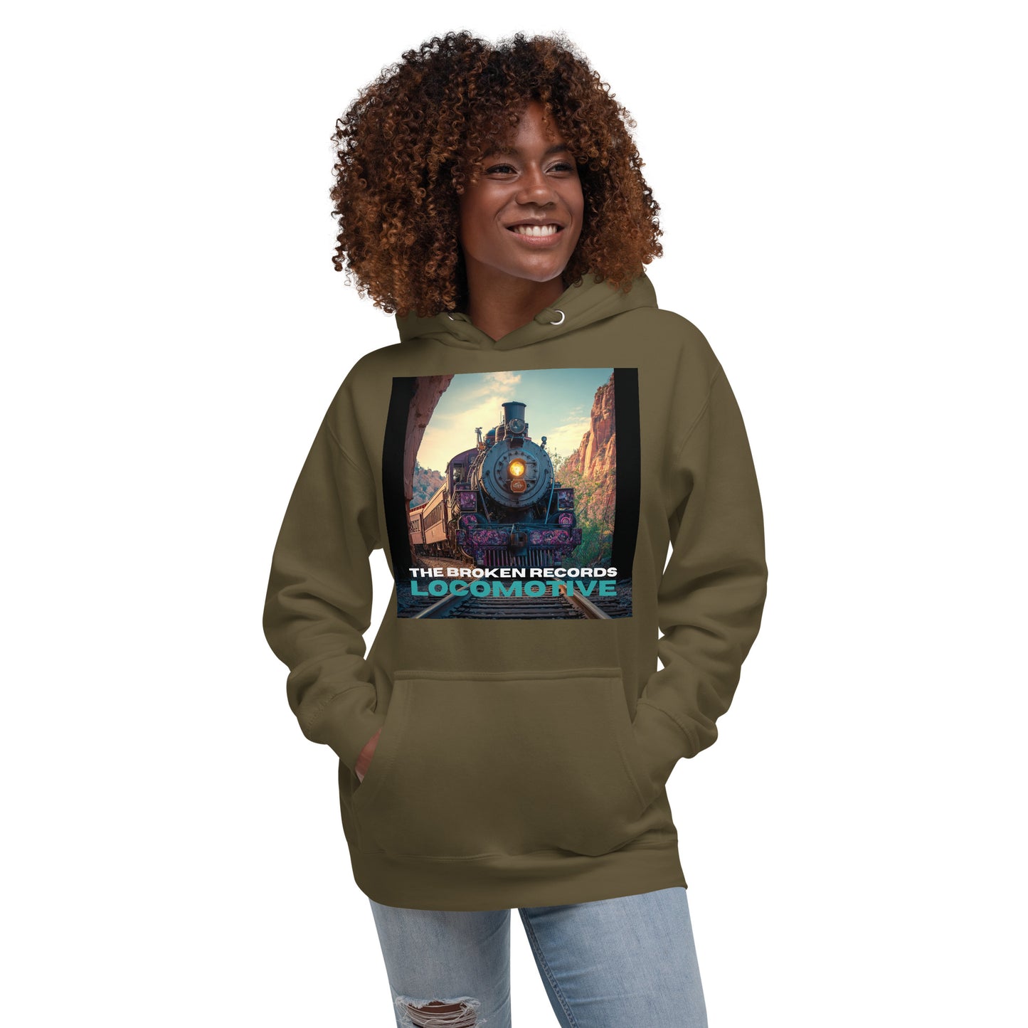 Locomotive Unisex Rock Band Hoodie - Military Green 