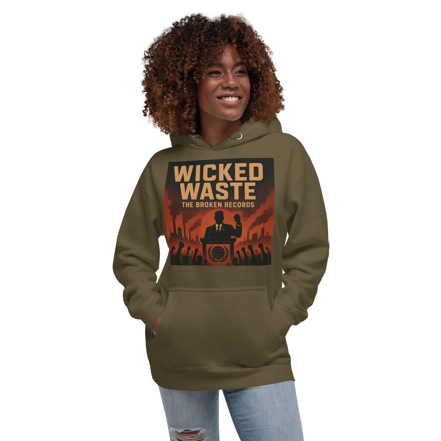 Wicked Waste Unisex Rock Band Hoodie - Military Green 