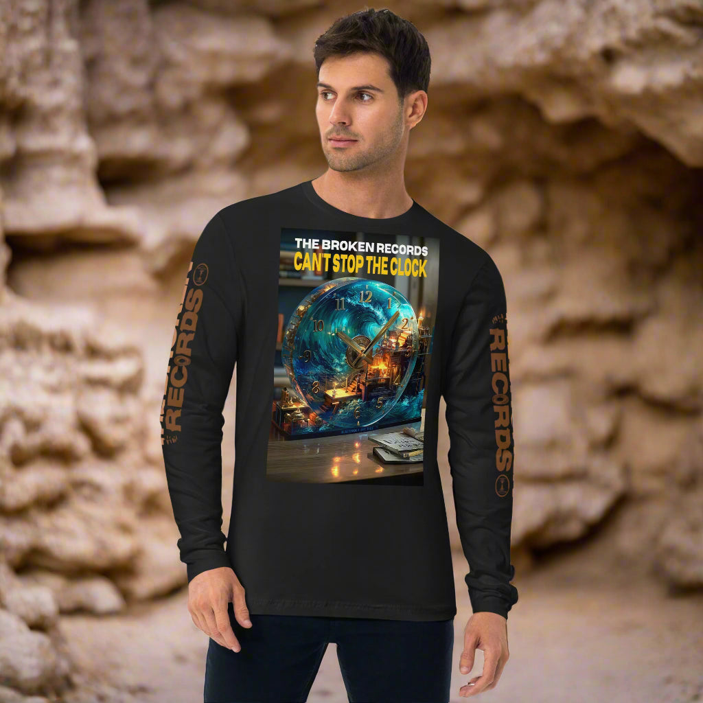 Can't Stop the Clock 1 Long Sleeve Fitted Crew Rock Band T-Shirt - Black