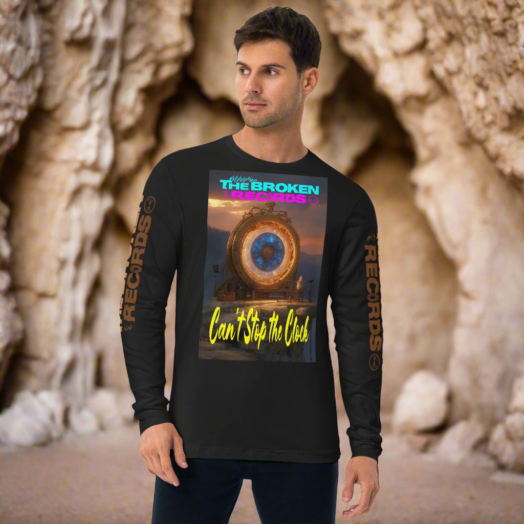 Can't Stop the Clock 2 Long Sleeve Fitted Crew Rock Band T-Shirt - Black