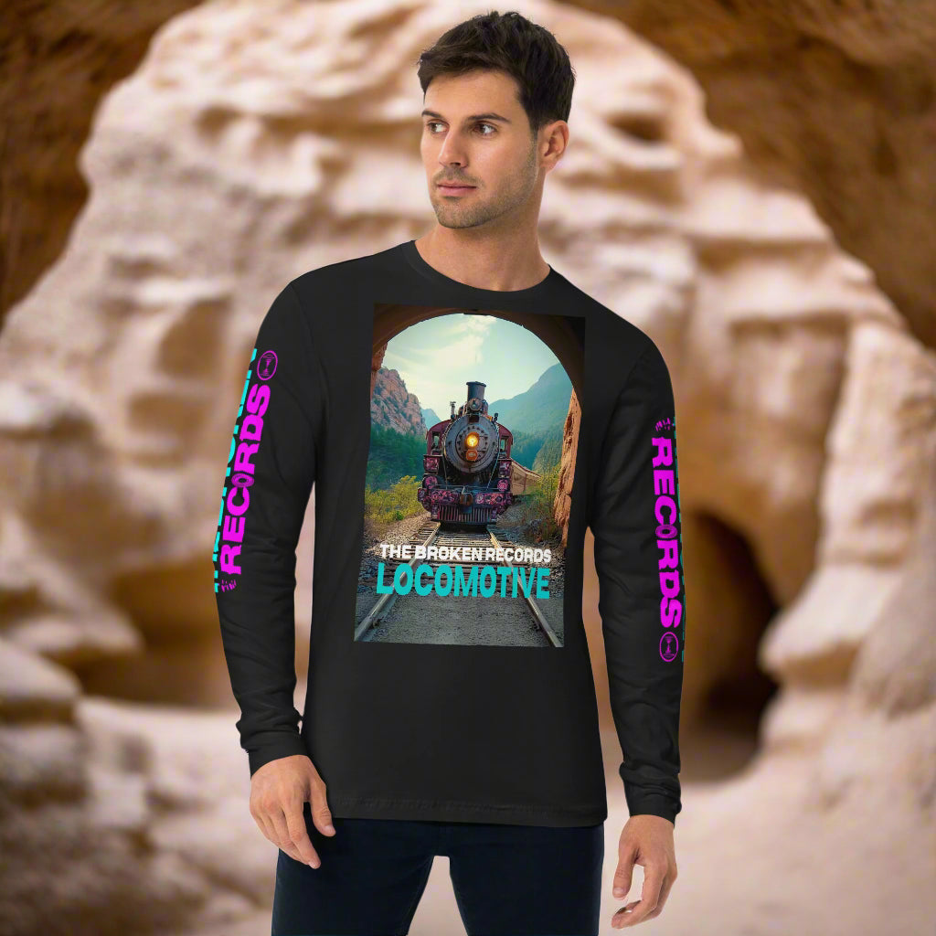 Locomotive Long Sleeve Fitted Crew Rock Band T-Shirt - Black