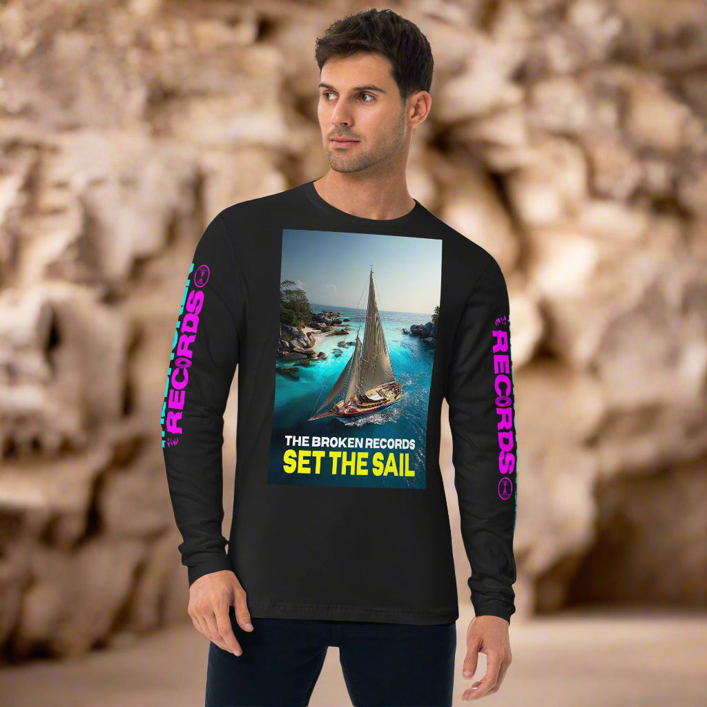Set the Sail Long Sleeve Fitted Crew Rock Band T-Shirt - Black