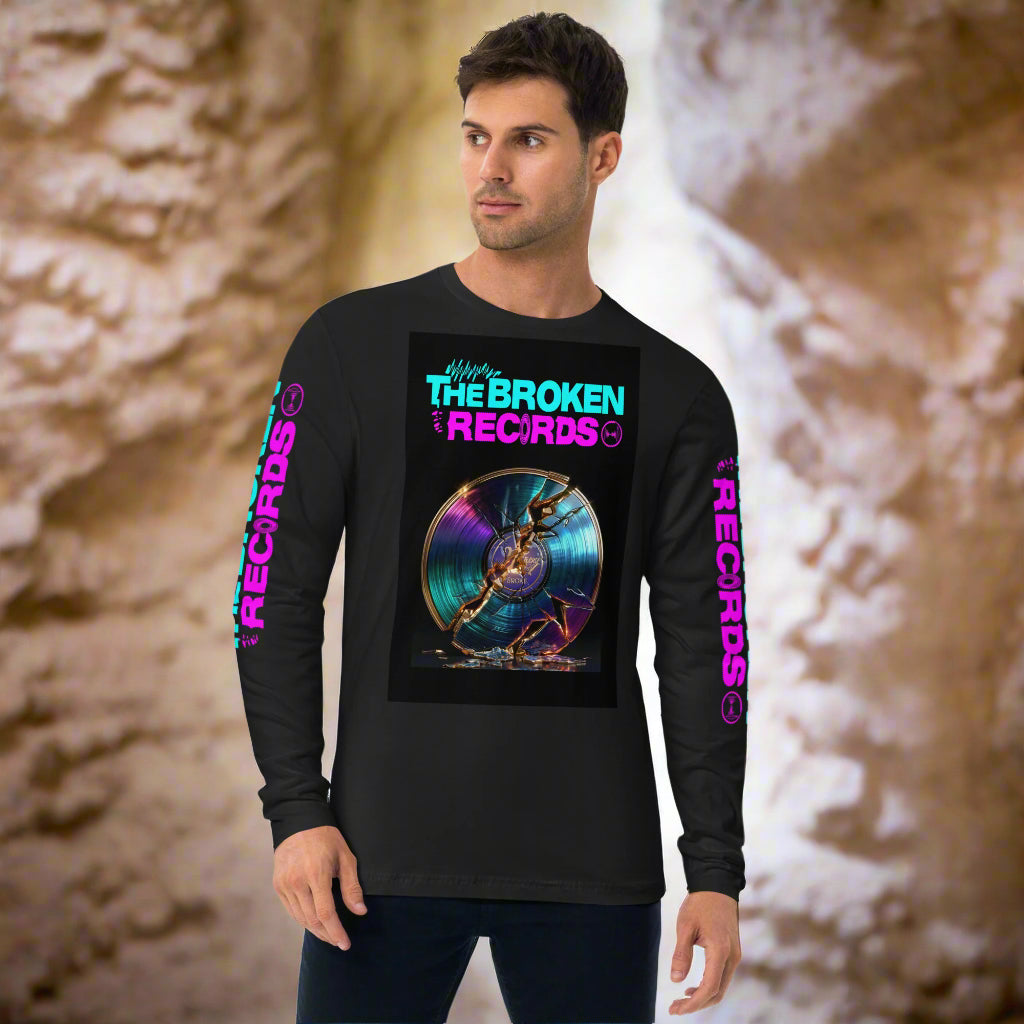 The Broken Records Album Long Sleeve Fitted Crew Rock Band T-Shirt - Black