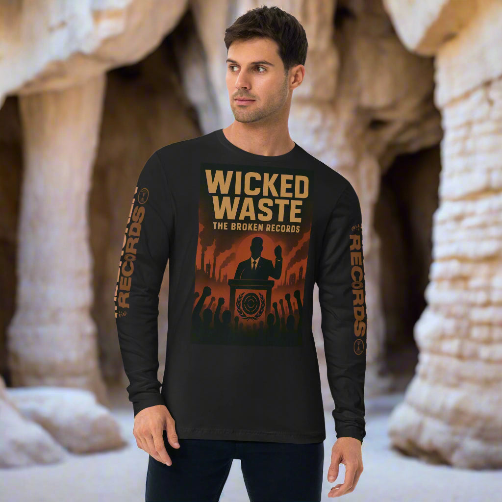 Wicked Waste Long Sleeve Fitted Crew Rock Band T-Shirt - Black