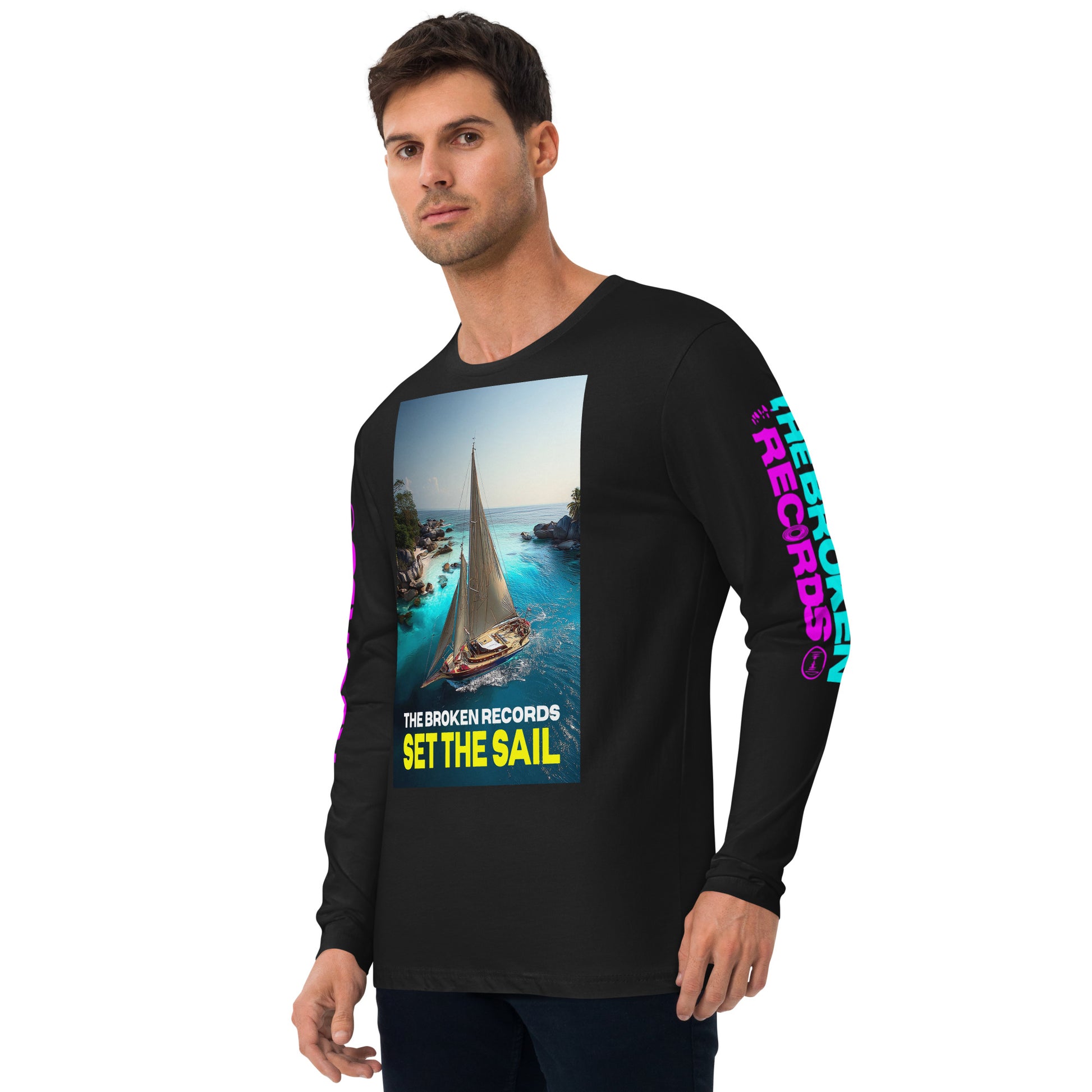 Set the Sail Long Sleeve Fitted Crew Black