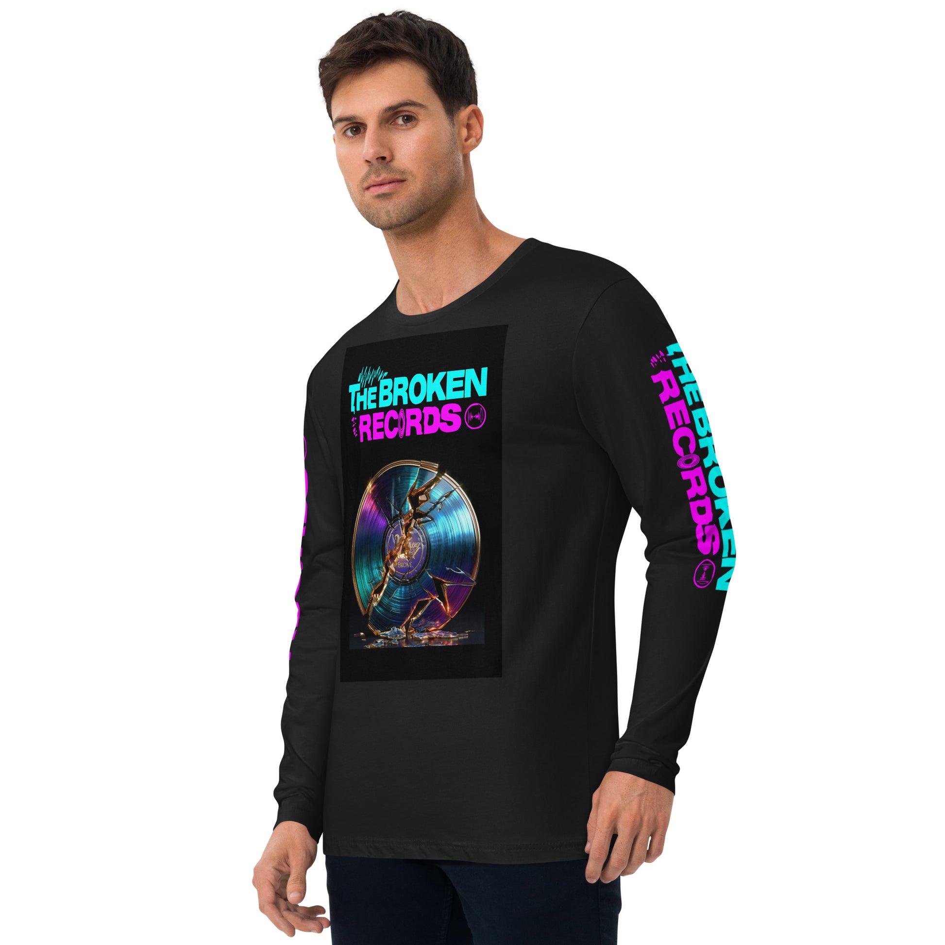 The Broken Records Album Long Sleeve Fitted Crew Black 