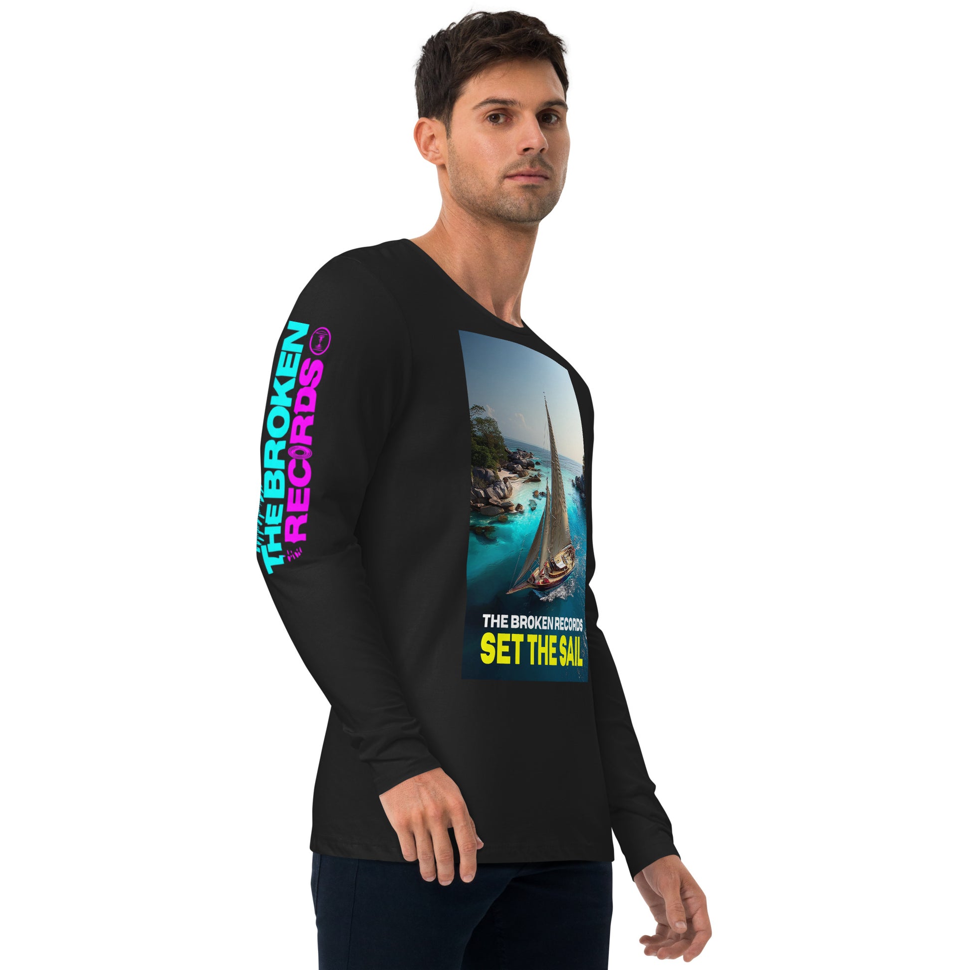 Set the Sail Long Sleeve Fitted Crew Black