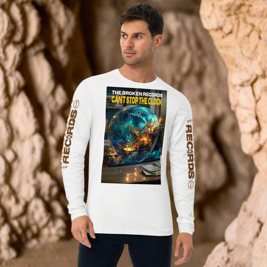 Can't Stop the Clock 1 Long Sleeve Fitted Crew Rock Band T-Shirt - White