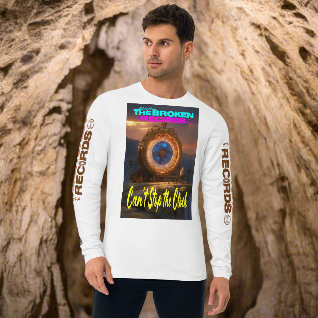 Can't Stop the Clock 2 Long Sleeve Fitted Crew Rock Band T-Shirt - White