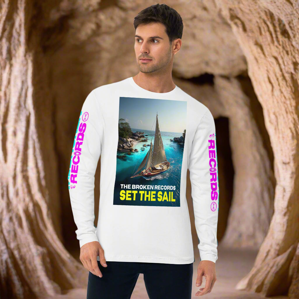 Set the Sail Long Sleeve Fitted Crew Rock Band T-Shirt - White