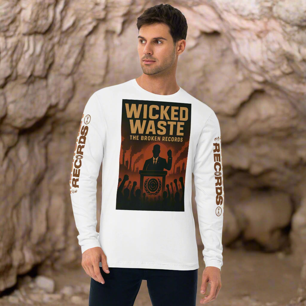 Wicked Waste Long Sleeve Fitted Crew Rock Band T-Shirt - White