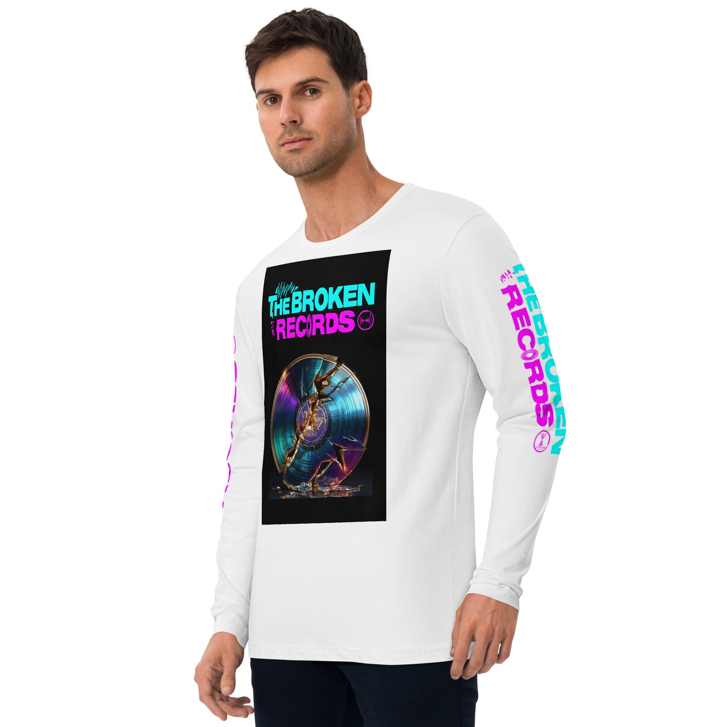 The Broken Records Album Long Sleeve Fitted Crew White