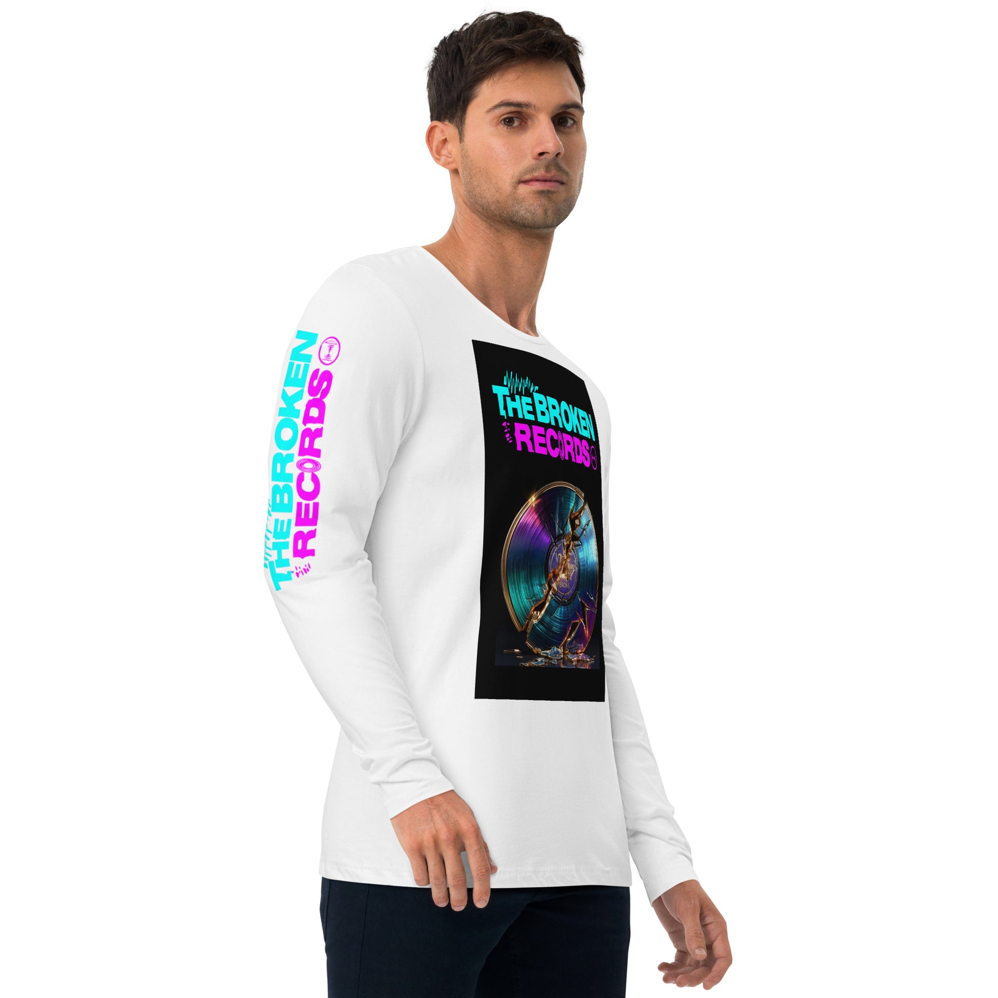 The Broken Records Album Long Sleeve Fitted Crew White