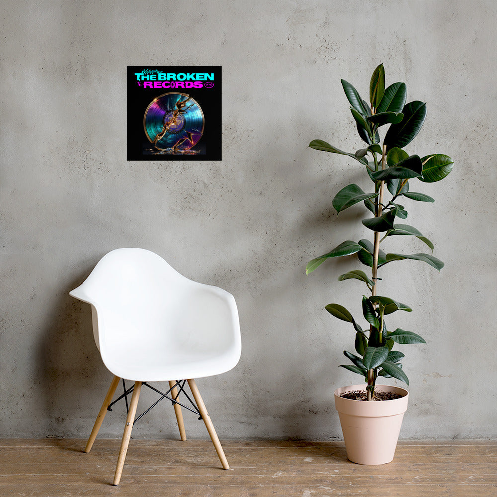 The Broken Records Album Art Poster 16” by 16” shown on the wall 